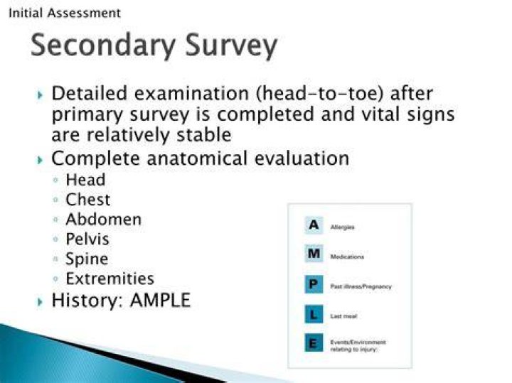 What is involved in a secondary survey?